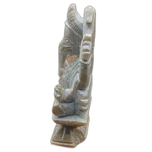 Olive green Soapstone hand carved Ganesh figure Chip on Base & Tusk 3"X2.3"X4.6" - Picture 2 of 7